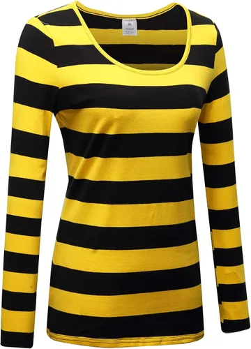 Vista 3 de OThread & Co. Camiseta de manga larga a rayas con cuello redondo para mujer