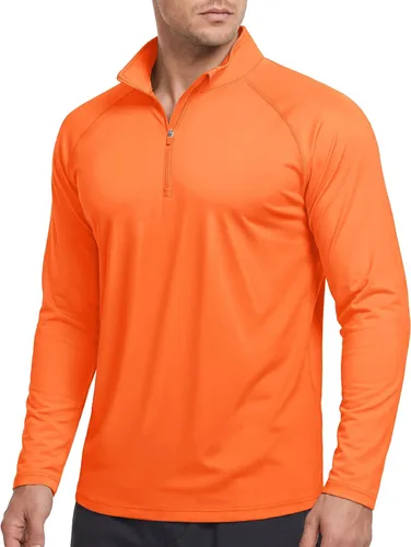 Vista 12 de CRYSULLY Camiseta de manga larga con cremallera de 1/4 para hombre, con protección solar, pullover UPF 50+, rash guard para correr, camiseta ligera