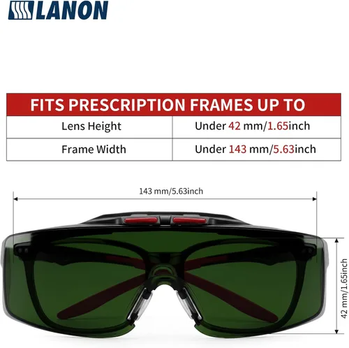 Vista 5 de LANON OTG Gafas de seguridad para soldadura, gafas de seguridad IR5.0 Verde oscuro