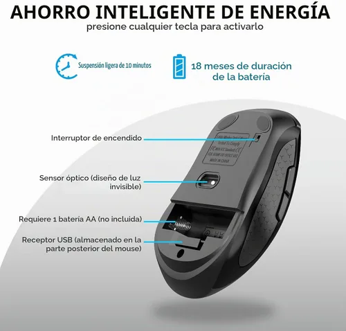 Vista 7 de Ratón inalámbrico silencioso ergonómico de la llave lateral de 6