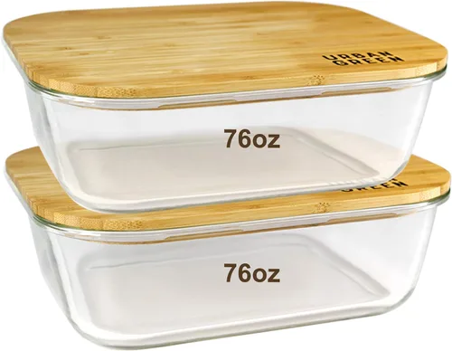 Vista 8 de Urban Green Contenedores de vidrio con tapas de bambú, juego de recipientes de vidrio para almacenamiento de alimentos, paquete de 5, organizador