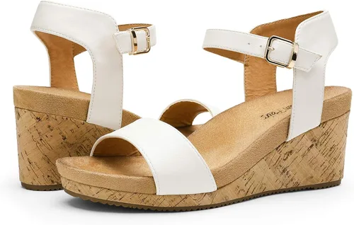 Vista 5 de DREAM PAIRS Sandalias de cuña con hebilla y correa al tobillo para mujer