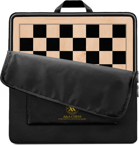 Vista 26 de A&A Tablero de ajedrez profesional de madera de 17.25 pulgadas con bolsa de almacenamiento, madera de ébano e incrustaciones de arce, cuadrados