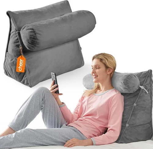 Vista 14 de Cheer Collection Almohada de cuña de lectura, almohada de TV con almohada ajustable, soporte de espalda de espuma viscoelástica para sofá y cama