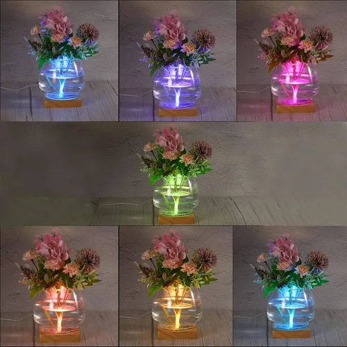 Vista 5 de PATIKIL Base de luz LED de madera de 4 pulgadas, base de madera cuadrada con luz LED colorida para exhibición de arte de resina de cristal 3D