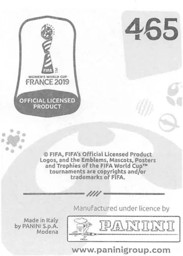 Vista 2 de 2019 Panini FIFA Women's World Cup France Album Stickers (Individual Sticker Only) Soccer #465 Nilla Fischer Sweden 2 Inch by 2 1/2 Inch Collectible