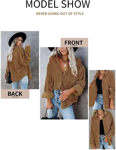 Vista 2 de Magritta Camisas de manga larga con cuello en V y botones para mujer, blusas de gran tamaño con bolsillos