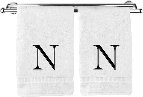 Vista 200 de Toalla de mano monogramada, regalo personalizado, juego de 2 - Toalla bordada con letra de bloque dorada - Extra absorbente 100% algodón turco