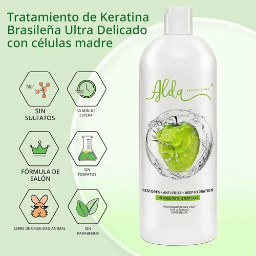 Vista 2 de Alda - Plancha para el cabello con queratina brasileña, sin formaldehído, 32 onzas líquidas, 1 litro, libre de formol, fabricado en Estados Unidos