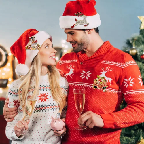 Vista 7 de Juego de broches de Navidad de 9 piezas con adornos de Navidad de cristal de diamantes de imitación, Acero inoxidable, amazonita