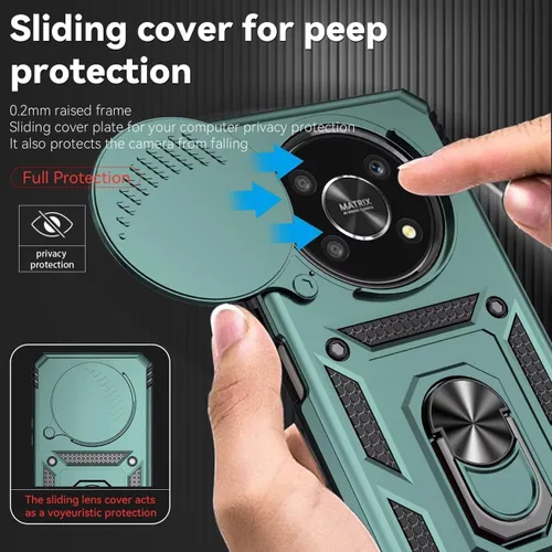 Vista 2 de Funda para Honor X9 4G/Honor Magic4 Lite Any-LX1 con protector de pantalla de vidrio templado y cubierta para cámara deslizante, anillo magnético