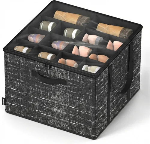 Vista 9 de SONGMICS Organizador de zapatos para armario, caja organizadora de zapatos de tela con divisores ajustables, compartimentos de almacenamiento