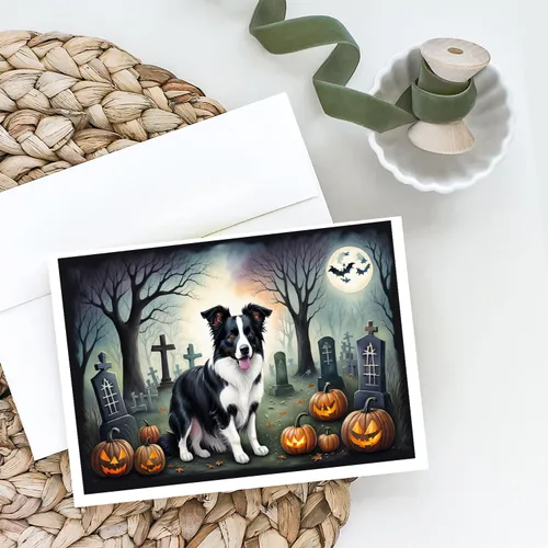 Vista 2 de Caroline's Treasures DAC2018GCA7P - Tarjetas de felicitación y sobres de Halloween espeluznantes de Border Collie, paquete de 8 tarjetas en blanco