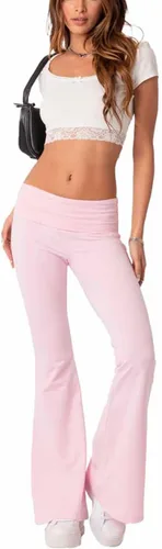 Vista 2 de Leggings acampanados para mujer, casuales, suaves, ajustados, doblados sobre la cintura, pantalones de yoga