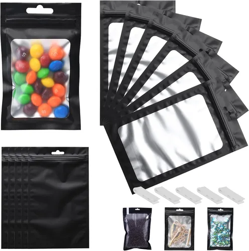 Vista 16 de 400 bolsas de Mylar resellables de 4 x 5 pulgadas, color negro, para almacenamiento de alimentos, bolsa resellable de Mylar con ventana transparente