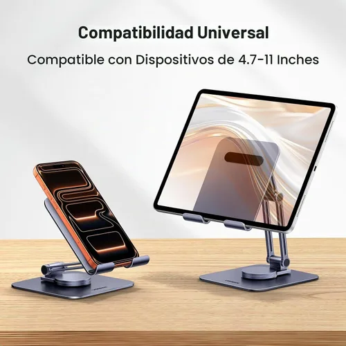 Vista 8 de UGREEN Soporte para tablet para escritorio giratorio con base giratoria de 360°, soporte portátil de aluminio, ajustable, accesorios de oficina