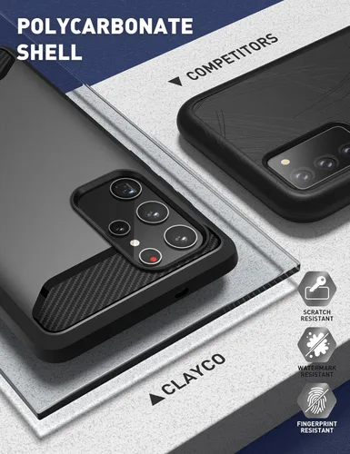 Vista 4 de Clayco Xenon Series - Funda para Samsung Galaxy S22 Ultra (6.8 pulgadas) 5G 360 grados, funda protectora robusta con protector de pantalla Negro