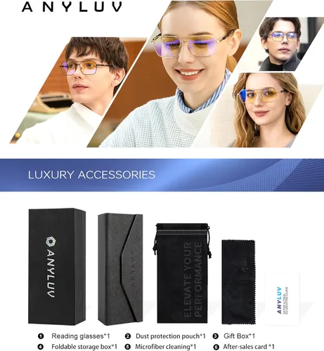Vista 7 de ANYLUV Gafas de lectura para hombres y mujeres, bloqueo de luz azul, lentes de lectura premium para hombre, marco de Al-mg con bisagra de resorte