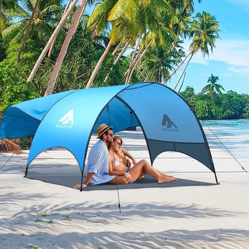 Vista 13 de Toldo para sombrilla de playa mejorado 2026 con protección UV UPF 50+, tienda de playa portátil para sol, ventilación de 360°, 4 bolsas de arena
