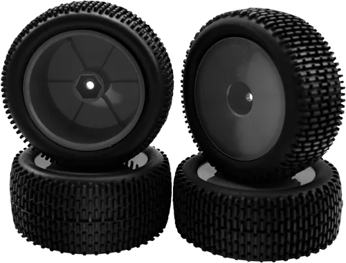 Vista 4 de Neumático de goma OD 88mm/3.46" delantero trasero y llantas de rueda de plástico con cubo de 12mm Hex compatibles con Redcat Tornado Shockwave HPI