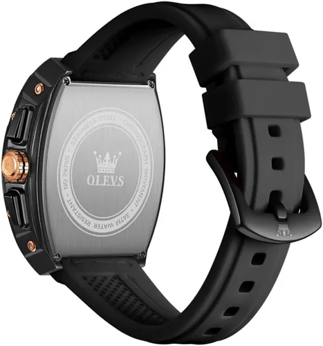 Vista 9 de OLEVS Men Watches Business Dress Chronograph Big Square Quartz Analog Male Watch Silicone Strap Waterproof Date Gift Mens Wrsit Watch Silver
