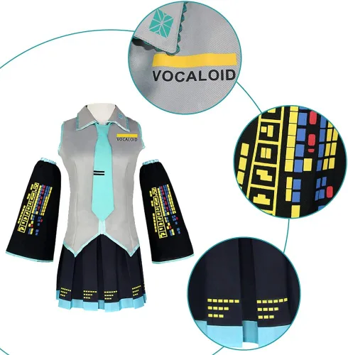 Vista 7 de Metaparty Disfraz de nieve para mujer, vestido de anime para cosplay, uniforme escolar para Hatsune Miku con medias versión 1