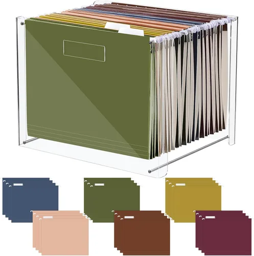 Vista 12 de Dispowreath 24 Carpeta colgante con organizador acrílico para caja de almacenamiento de archivos de escritorio tamaño carta/A4 con asas
