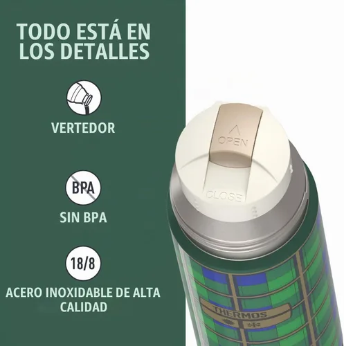 Vista 4 de THERMOS Botella de bebidas de acero inoxidable de 16 oz. - Cuadros verdes Verde (Green Plaid)