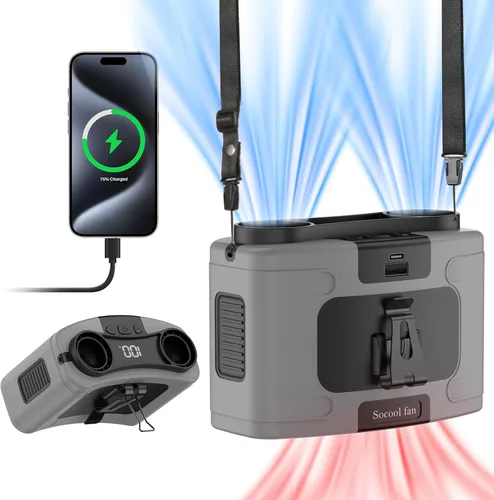 Vista 9 de Socool - Ventilador de cintura portátil de 10000 mAh con clip en el cinturón portátil, ventiladores personales funciona con batería, enfriamiento
