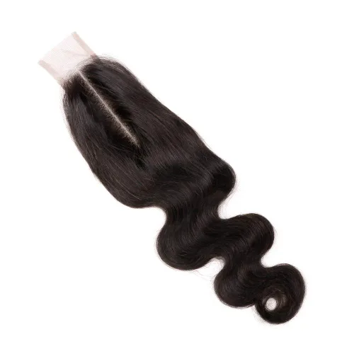 Vista 6 de 2 x 6 con cierre de encaje de raya profunda de cabello humano brasileño virgen Remy cierre de parte media con cabello de bebé, color natural