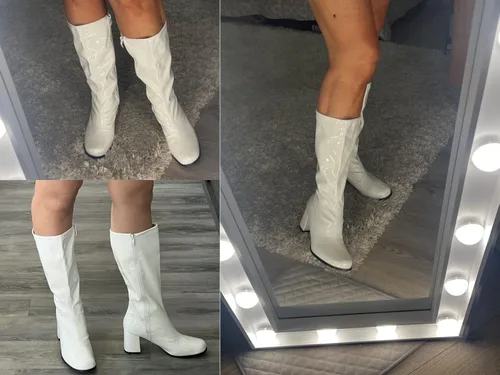 Vista 5 de Botas Go-Go para mujer, a media pantorrilla, de piel sintética, zapatos de baile con cremallera, botas de disfraz