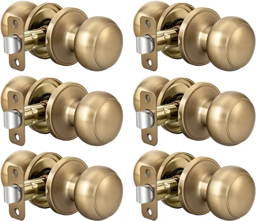 Vista 21 de Goldenwarm Pomos de puerta de paso de bronce champán, 1 paquete de pomos para puerta de armario interior, juego de perillas de puerta de paso