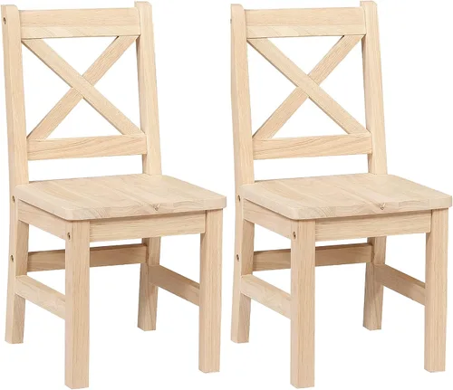 Vista 6 de eHemco - Silla de madera maciza para niños, natural, juego de 2 Parte trasera en X, madera de caucho