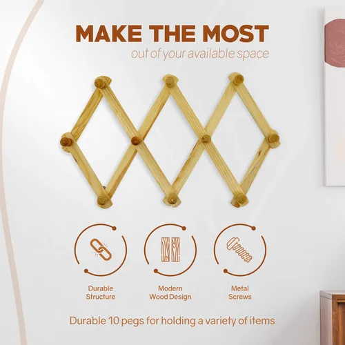 Vista 5 de RamPro Acordeón Estilo Madera Expandible Sombrero, Gorra, Cinturón, Paraguas, Taza de café Paraguas Pared Pegs de madera