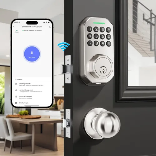 Vista 9 de Ulecoce SL02W - Cerradura de puerta de entrada sin llave WiFi con juego de Negro
