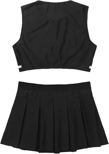 Vista 6 de Sywiyi Disfraz de animadora para mujer sin mangas cuello redondo estampado de papá con minifalda