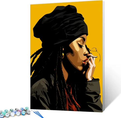 Vista 33 de Pintura por Números Afroamericana DIY Pintura Acrílica Kit de Pintura por Números para Niños Adultos Principiantes Chica Negra de Moda DIY Pintura