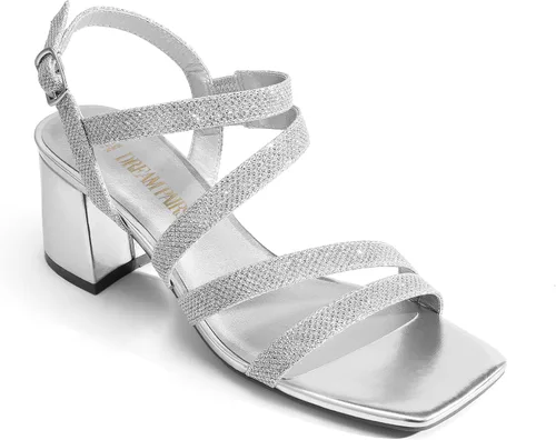 Vista 4 de DREAM PAIRS Sandalias de tacón grueso con tiras para mujer, sandalias de tacón bajo y puntera abierta, zapatos de fiesta