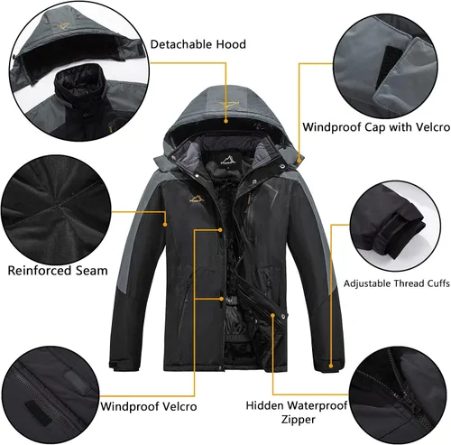 Vista 4 de FTIMILD Men's Ski Jacket Waterproof Warm Winter Mountain Windbreaker Hooded Raincoat Snow Jackets