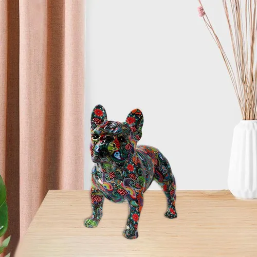 Vista 5 de Graffiti - Estatua de bulldog francés, escultura de perro de resina colorida para decoración del hogar, sala de estar, estilo D