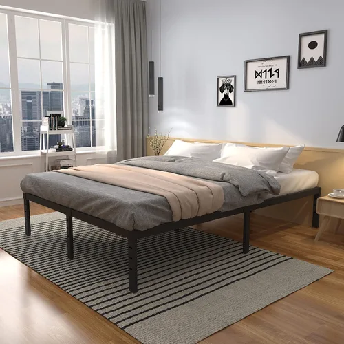 Vista 6 de Base de cama King de 14 pulgadas, plataforma de metal resistente, marco de cama de fácil montaje, no necesita somier, soporte de colchón de 3500