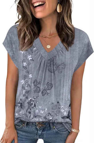 Vista 18 de Zeagoo Camisetas de manga corta con cuello en V para mujer, ropa de negocios, ropa de trabajo, ropa de moda