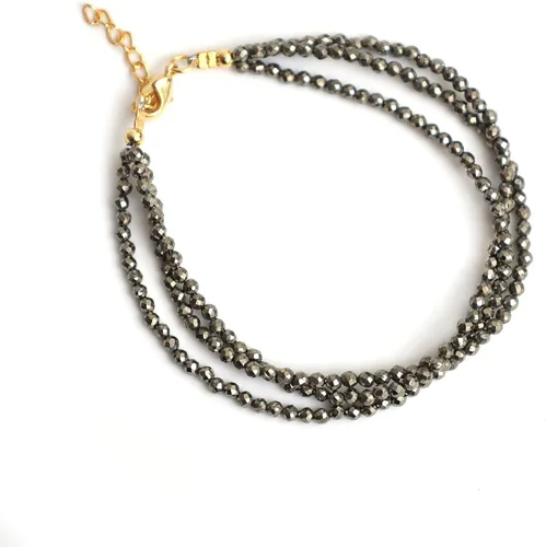 Vista 2 de Gempires - Pulseras de cuentas naturales de múltiples hebras, ligeras, hechas a mano, hipoalergénicas, de 8 pulgadas, chapadas en oro, elegantes