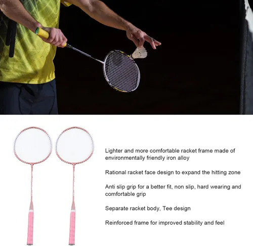 Vista 3 de Badminton Rackets, Professional Separate Iron Alloy Badminton Rackets with String Protector Anti Slip Grip, Lightweight Badminton Rackets Set for