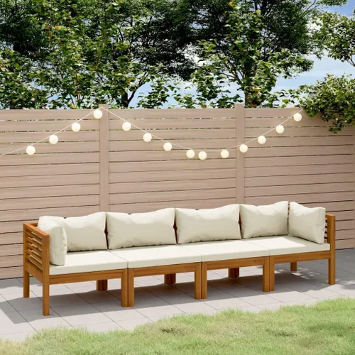 Vista 9 de Garden Lounge Set Cream Brown, 2-Seater Patio Sofa with Cushions, Acacia Wood Outdoor Furniture for Garden, Patio, Balcony, Weather-Resistant Modern