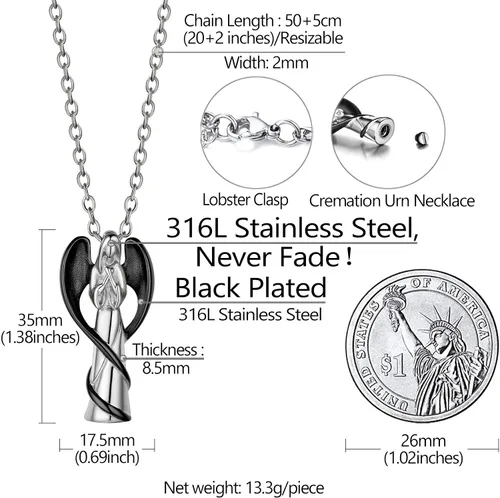 Vista 4 de Richsteel Collares de urna para cenizas para mujeres y hombres, collar con colgante de cremación para cenizas, joyería conmemorativa de acero