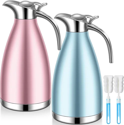 Vista 11 de Uiifan 2 Piezas Jarras Térmicas de Café de 68 oz, Jarra de Café Aislada de Acero Inoxidable para Líquidos Calientes, Olla Térmica al Vacío