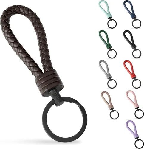 Vista 15 de SERASAR Leather Keychain [Strong] - with Additional Stainless Steel Key Ring for Small Keys - with Gift Box