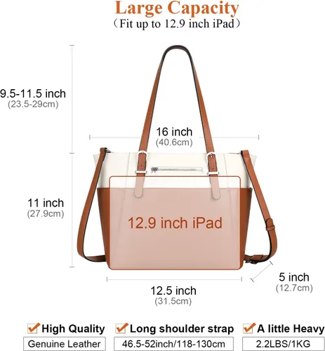 Vista 5 de Over Earth Women Leather Handbags Genuine Leather Tote Shoulder Bag with Multi Pockets