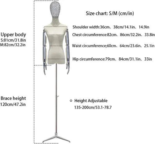 Vista 6 de Maniquí de forma de vestido femenino con ruedas universales, cuerpo de modelo, torso con brazos y cabeza desmontables para ferias de manualidades